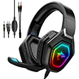 Casque Gaming pour PS4, Gaming Headsets avec Micro Anti Bruit, Filaire Casque Gamer pour Nintendo Switch/Xbox One/Mac/PC/Playstation 5 avec RGB ...