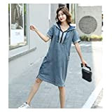 CHYSP Été femmes coréenne décontracté à manches courtes Denim robe Vintage à capuche grande taille ample femme jean robe avec ...