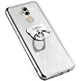 Compatible avec Huawei Mate 20 Lite Coque Silicone Luxe Paillette Brillante Bling Glitter Coque + Ours Bague Support TPU Ultra ...
