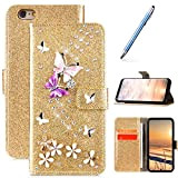 Coque iPhone 6,Coque iPhone 6S Pochette Portefeuille en Cuir PU Etui à Rabat,Bling Glitter de Luxe Diamant Coque,Folio Flip Case ...