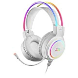Mars Gaming MHRGB White, Casque Chroma RGB Flow, Microphone Professionnel, Son Spatial