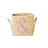 RICE - Small Square Raffia Basket - Pink &