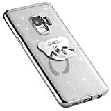 Uposao Compatible avec Samsung Galaxy S9 Coque Silicone Luxe Paillette Brillante Bling Glitter Coque + Ours Bague Support TPU Ultra ...