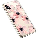 Uposao Coque pour Galaxy A40,Etui Galaxy A40 Coque de Protection Silicone en Gel TPU Souple Transparente Motif Jolie Fleur Rose ...