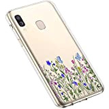 Uposao Coque pour Galaxy A40,Etui Galaxy A40 Coque de Protection Silicone en Gel TPU Souple Transparente Motif Jolie Fleur Rose ...