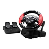 WRISCG Racing Wheel Volant de Jeu avec pédale réactive Compatible PS3 PS2 PC Steam, avec Retour de Vibrations, 10 Boutons ...